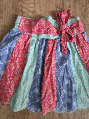Matilda Jane Coral, Teal & Blue Floral Tiered Circle Skirt with Waist Tie Size 6